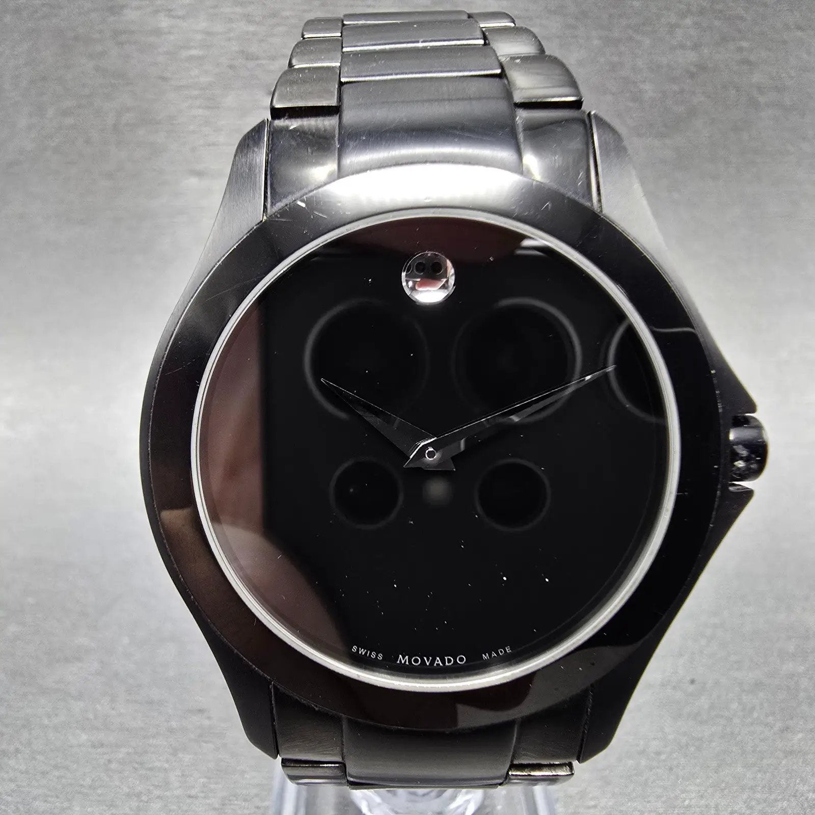 Movado Faceto Watch Men 38mm Black Dial Black Tone 84 G2 1855.A New Battery0