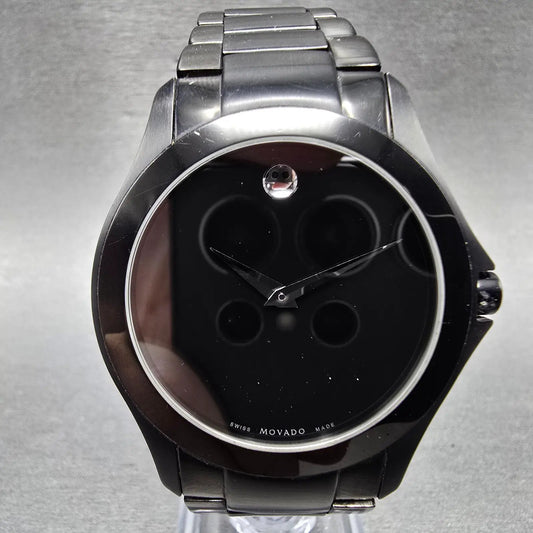 Movado Faceto Watch Men 38mm Black Dial Black Tone 84 G2 1855.A New Battery0