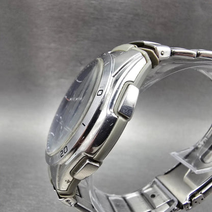 Casio Wave Ceptor Watch Men 43mm Blue Dial Silver Tone Solar Alarm Daydate Runs2