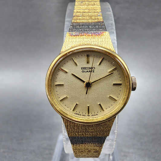 Seiko Watch Women 20mm Champagne Dial Gold Tone Oval 1421-5710 New Battery