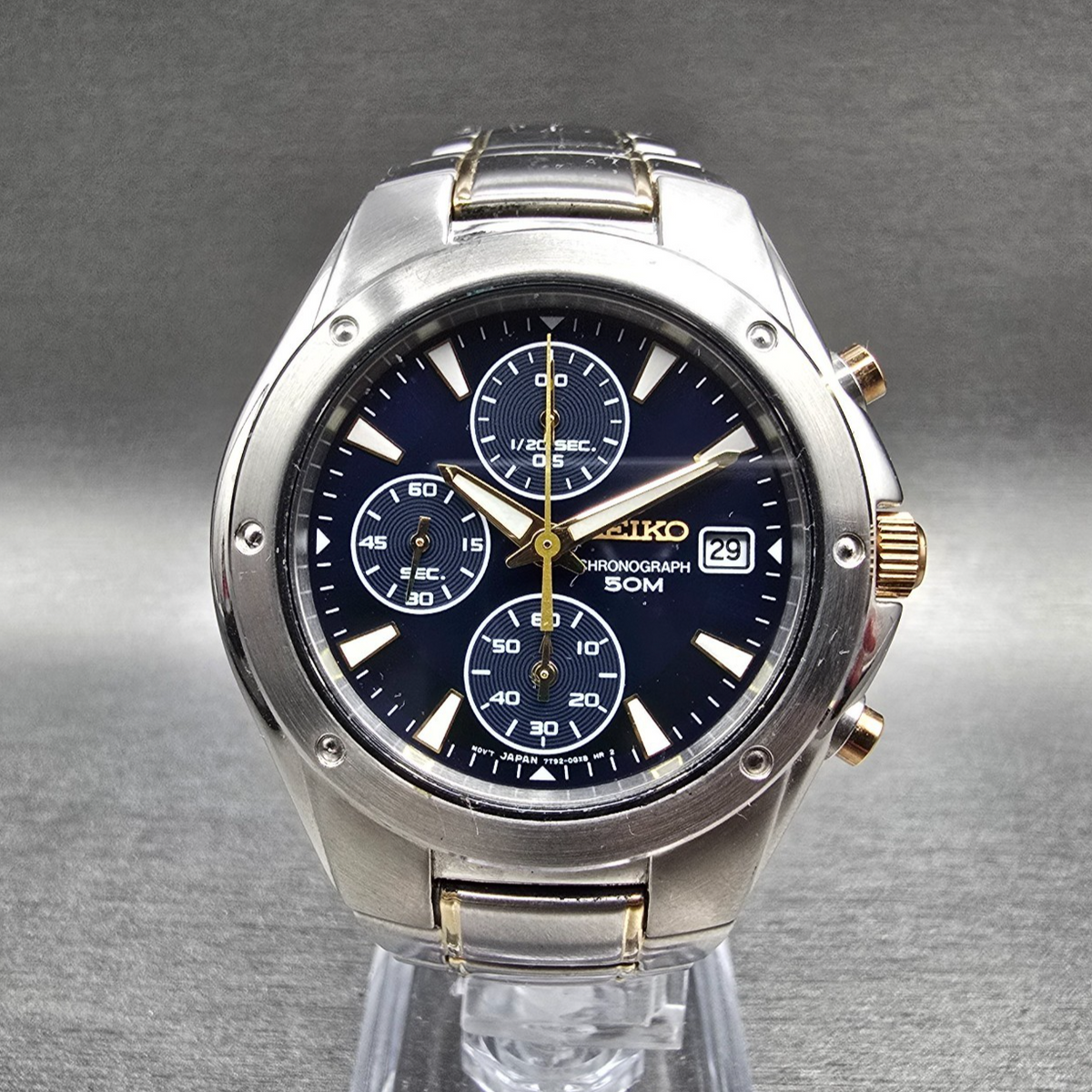 Seiko Watch Men 39mm Blue Dial Silver Tone Chrono Date Round 7T92-0FX0 New Batt0