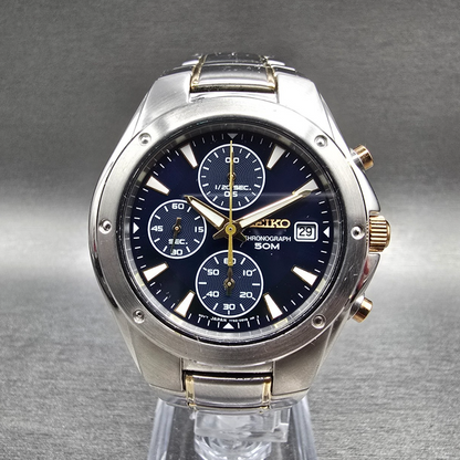 Seiko Watch Men 39mm Blue Dial Silver Tone Chrono Date Round 7T92-0FX0 New Batt0