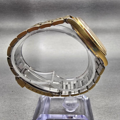 Seiko SQ Watch Men 35mm Gold Dial Gold Tone Daydate Round 5Y23-8029 New Battery8