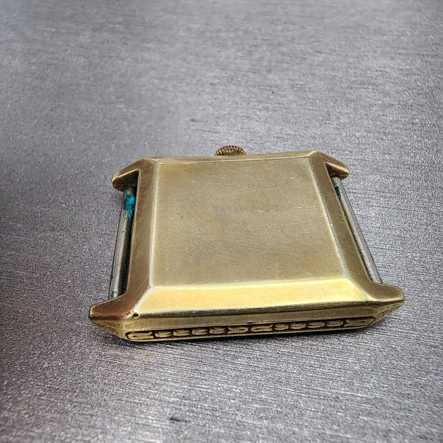 Benrus Tank Watch Men 28mm Silver Dial Gold Tone Rectangle 15 Jewels PARTS8