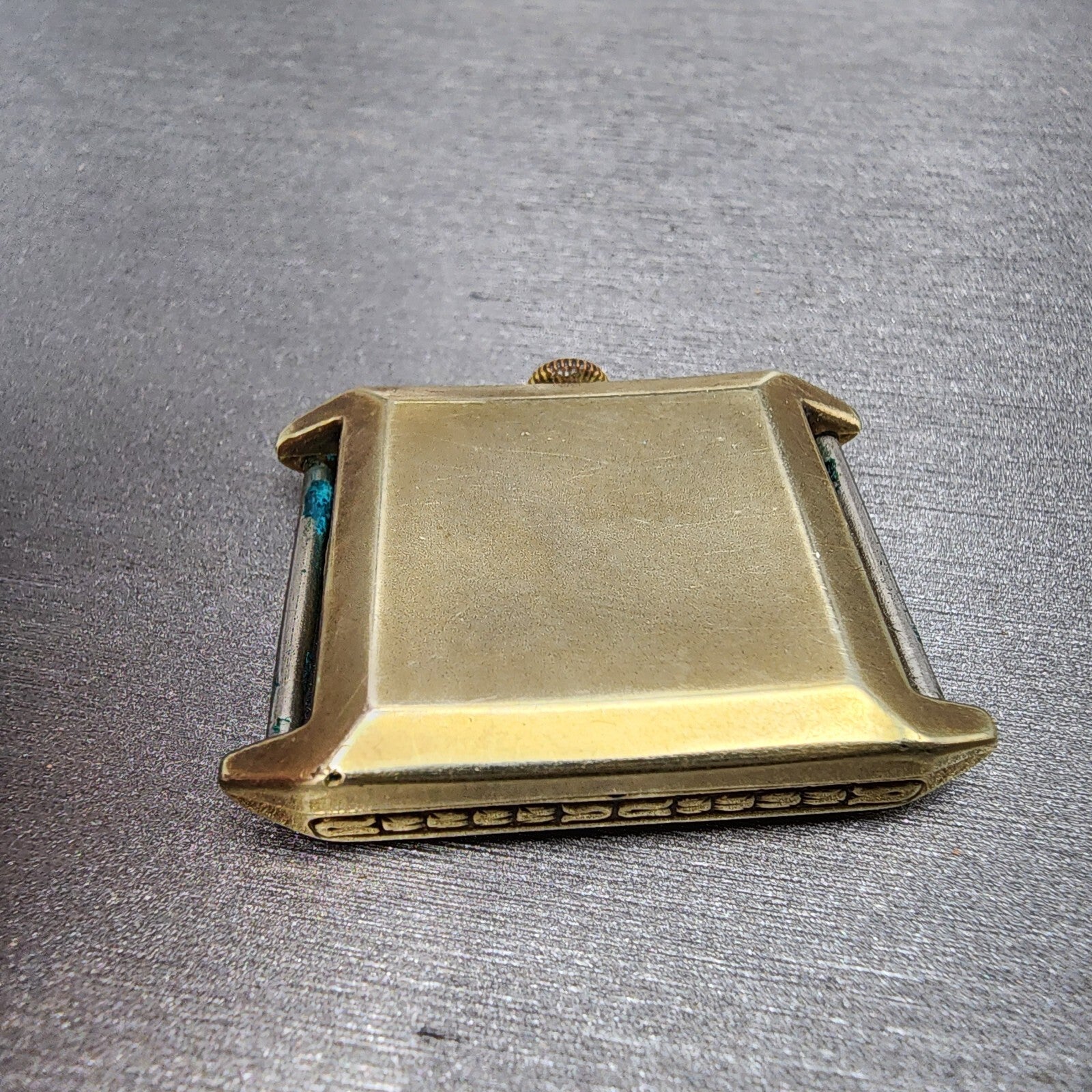 Benrus Tank Watch Men 28mm Silver Dial Gold Tone Rectangle 15 Jewels PARTS8