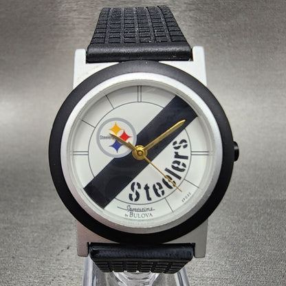 Bulova Steelers Watch Women 31mm White Dial Silver Tone Round 2FC22 New Battery