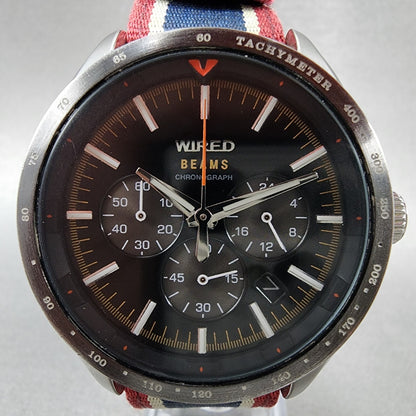 Seiko Wired Chronograph Watch Men 44mm Black Dial Silver Tone VK63-k009 NewBat