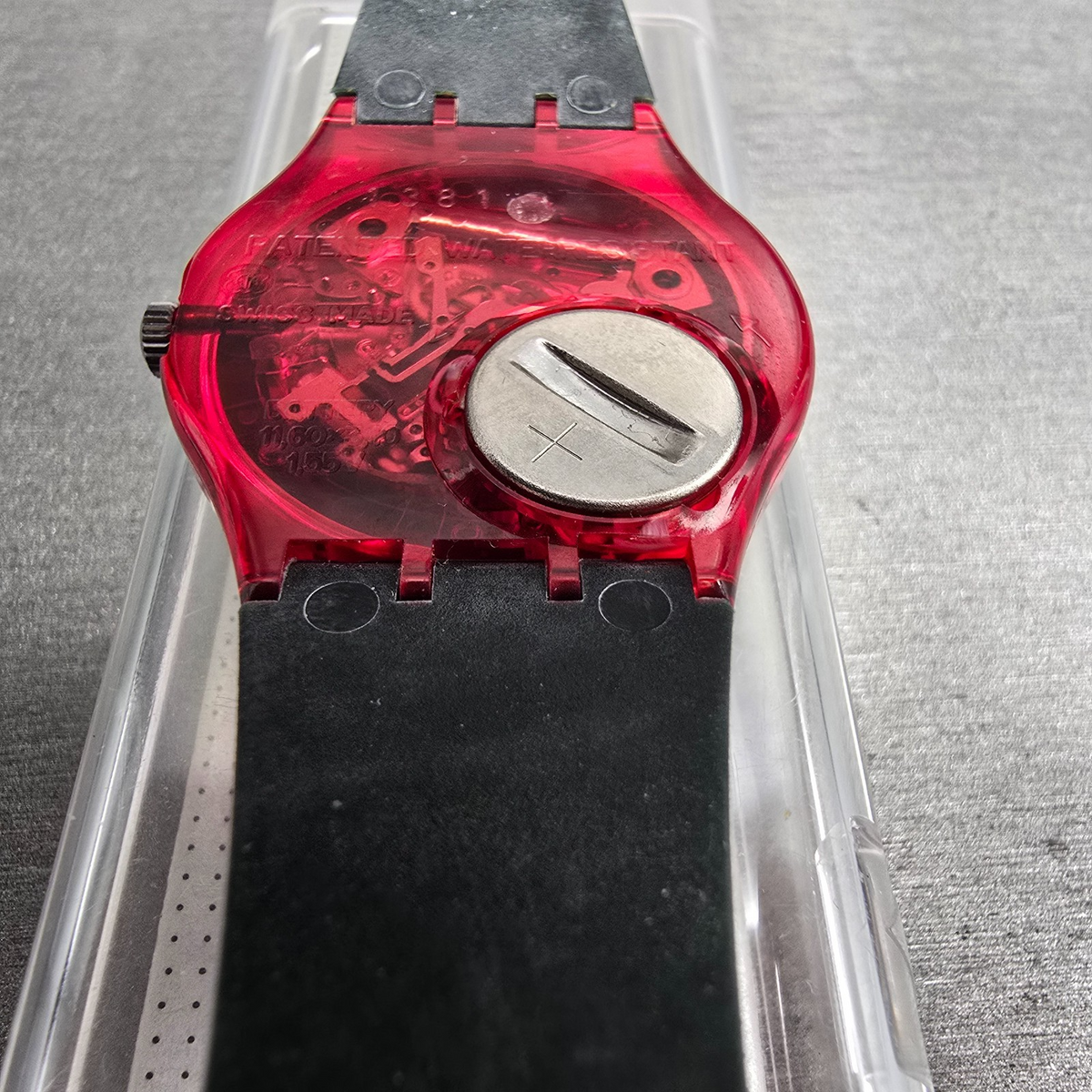 Swatch Hot Rap Watch Men 34mm Black Dial Red Case GR113 New Battery NOS11