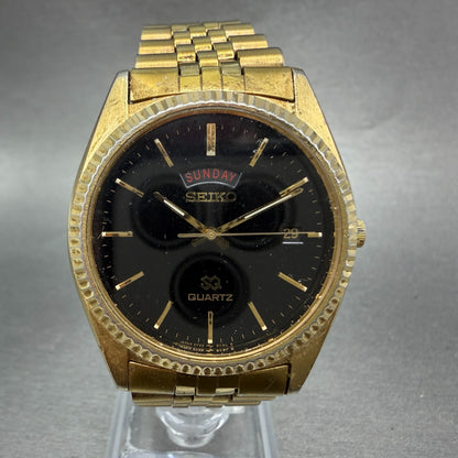 Seiko SQ President Watch Men 36mm Black Dial Gold Tone Daydate 5Y23-8A69 NewBatV0