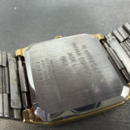 Seiko Watch Men 29mm Champagne Dial Gold Tone Daydate Square 6533-5039 PARTS VTG10