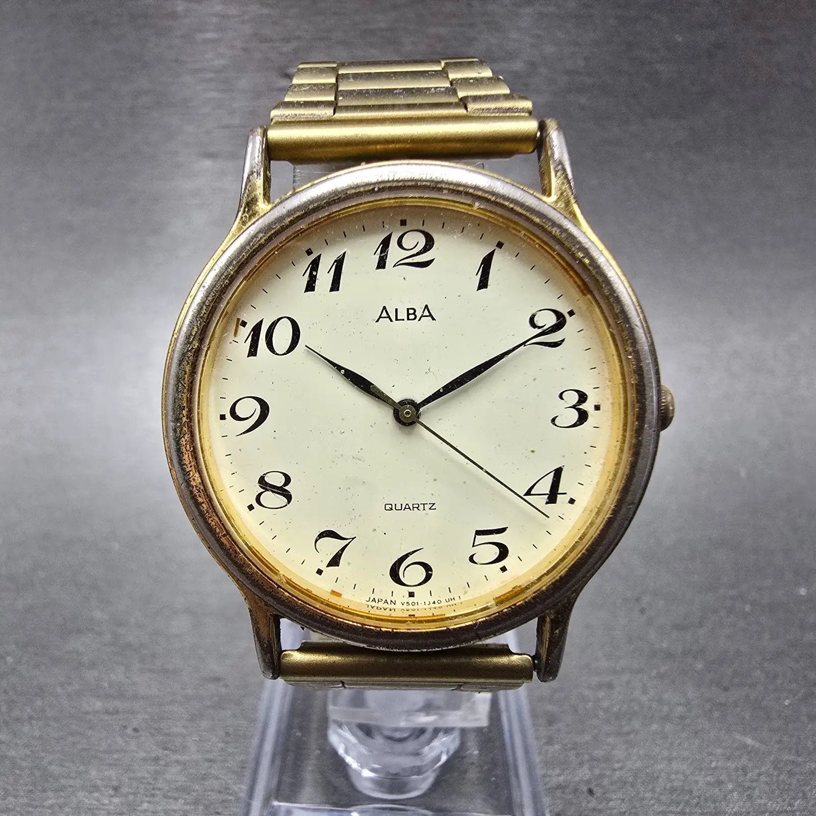 Seiko Alba Watch Men 33mm Cream Dial Gold Tone Round V501-6K80 New Battery HHJKB0