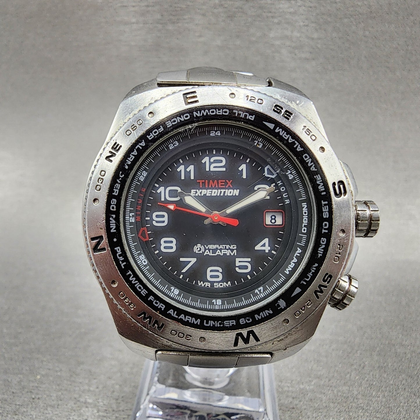 Timex Expedition Watch Men 42mm Black Dial Silver Tone Date New Battery READ!!