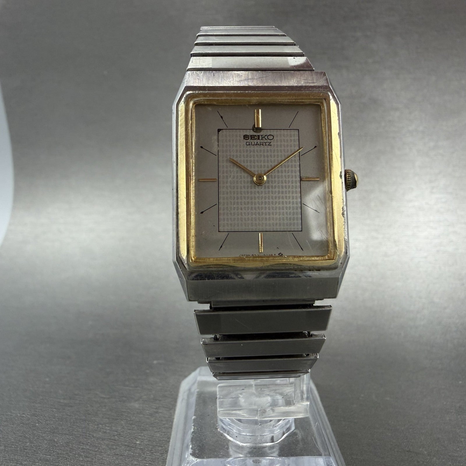 Seiko Tank Watch Men 25mm Silver Dial Two Tone Rectangle 6530-5159 New Battery5