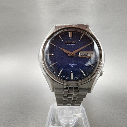 Seiko Automatic Watch Men 38mm Blue Texture Dial Steel Daydate 6309-8480 Runs AB