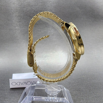 Movado Bold Shimmer Watch Women 34mm Gold Dial Gold Tone Crystal Bezel 36006568
