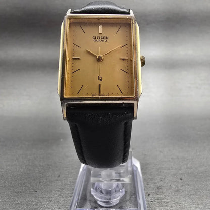 Citizen CQ Tank Watch Men 24mm Gold Dial Gold Tone Rectangle 4031-915267 New Bat5