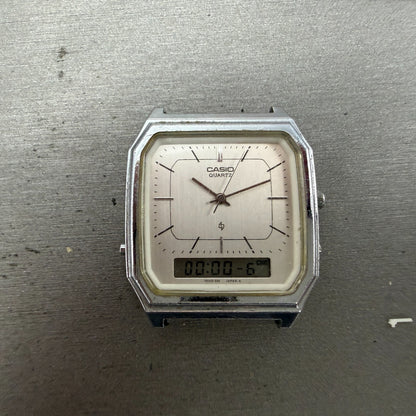 Casio AQ-301 Watch Men 32mm White Dial Silver Tone Octagon Alarm Chrono New Batt0