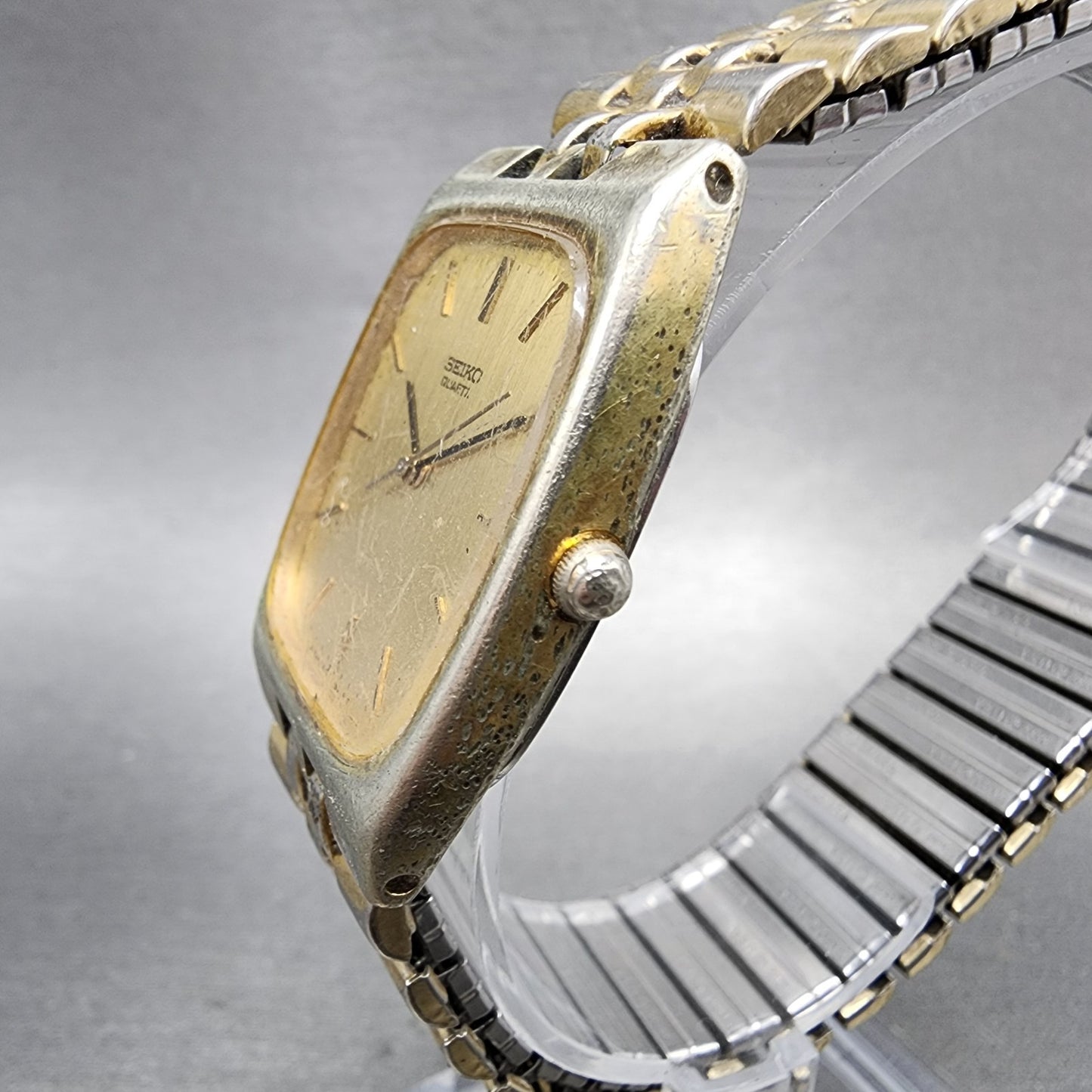 Seiko Watch Men 29mm Gold Dial Gold Tone Rectangle 78105079 New Battery B1232
