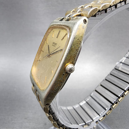 Seiko Watch Men 29mm Gold Dial Gold Tone Rectangle 78105079 New Battery B1232