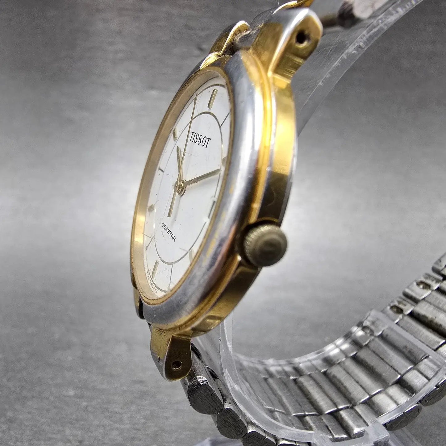 Tissot Seastar Watch Men 32mm White Dial Two Tone Date Round T251 New Battery D2