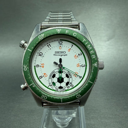 Seiko F.C Timer Soccer Watch Men White Dial Steel Round 8M32-6010 PARTS0