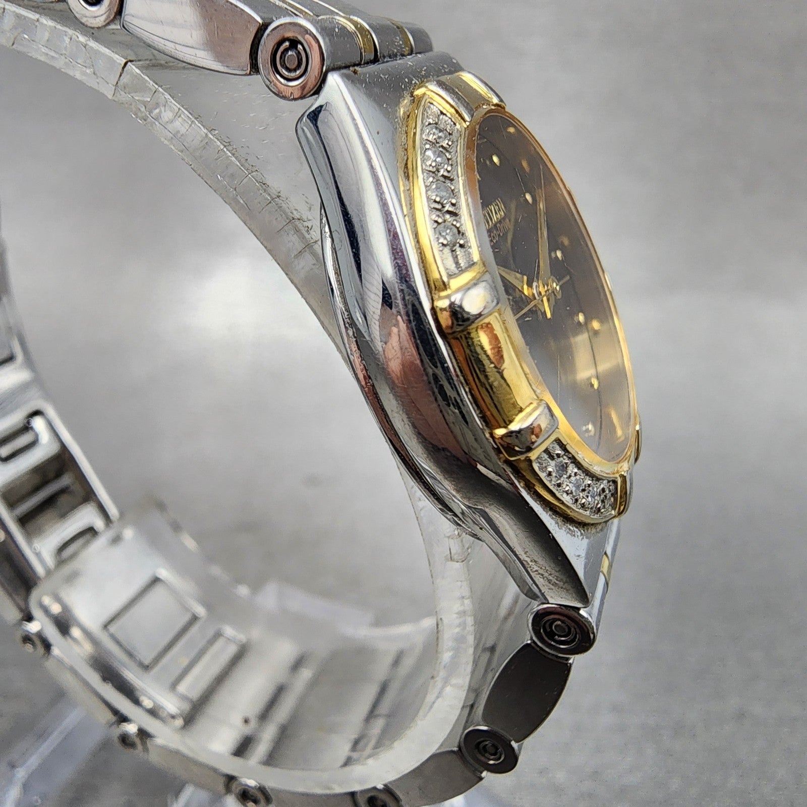 Citizen EcoDrive Watch Women 25mm Black Dial Two Tone Diamond Bezel Runs3
