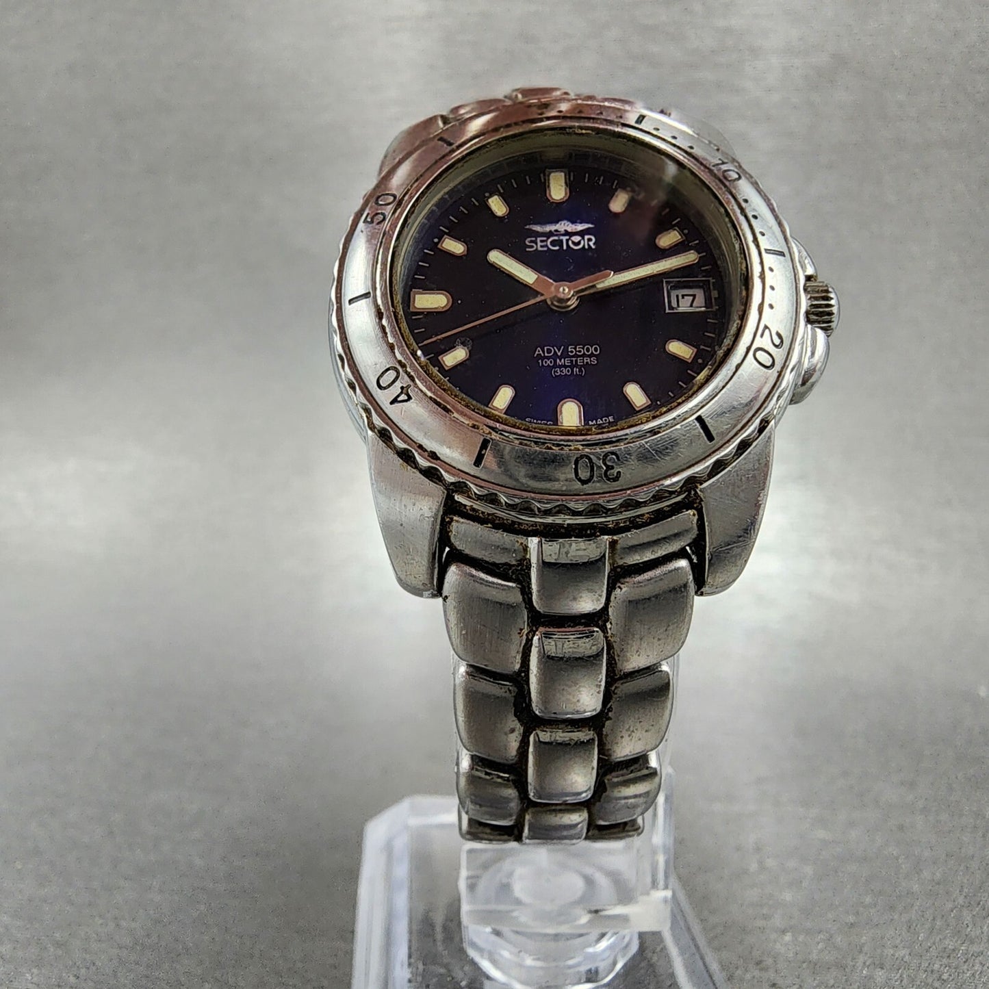 Sector ADV 5500 Dive Watch Women 29mm Blue Dial Steel Date Round New Battery5