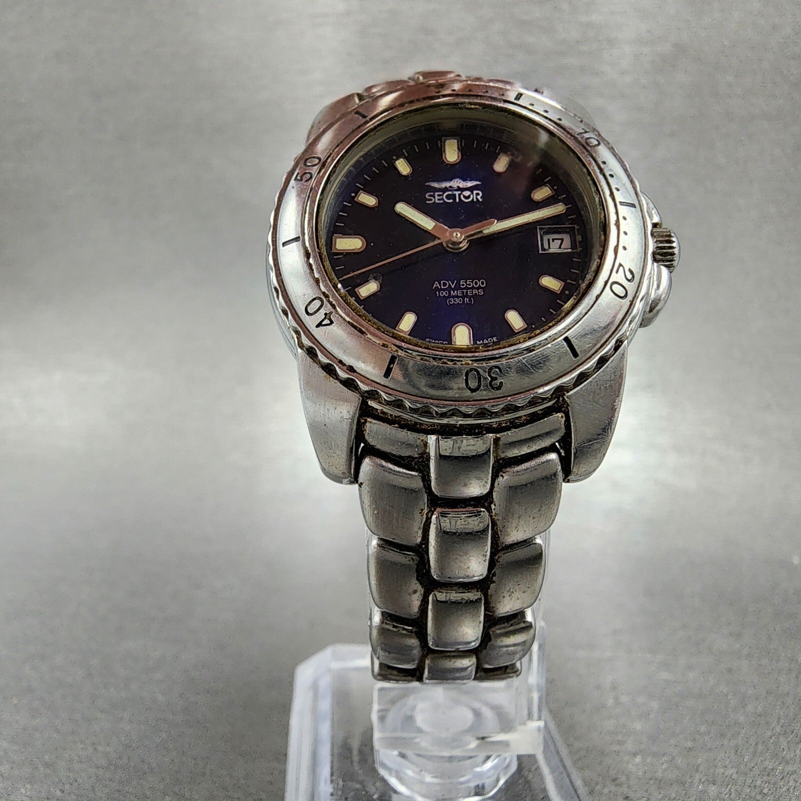 Sector ADV 5500 Dive Watch Women 29mm Blue Dial Steel Date Round New Battery5