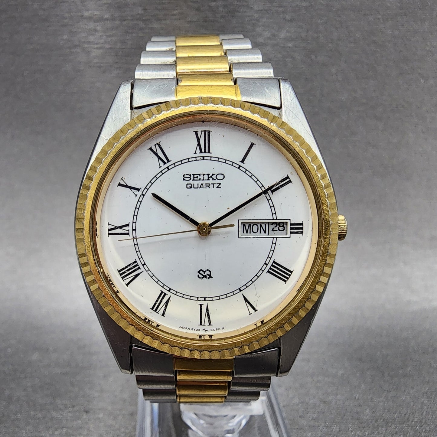 Seiko SQ President Watch Men 36mm White Dial Two Tone Daydate Round New Battery