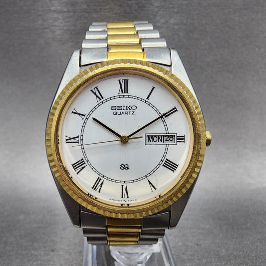 Seiko SQ President Watch Men 36mm White Dial Two Tone Daydate Round New Battery