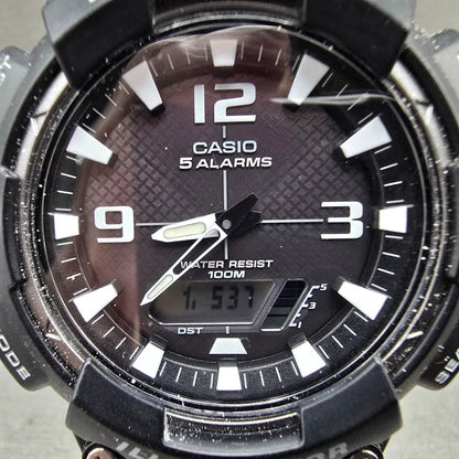 Casio AQ-S810W Watch Men 47mm Black Alarm Chronograph Analog Digital Solar Runs1