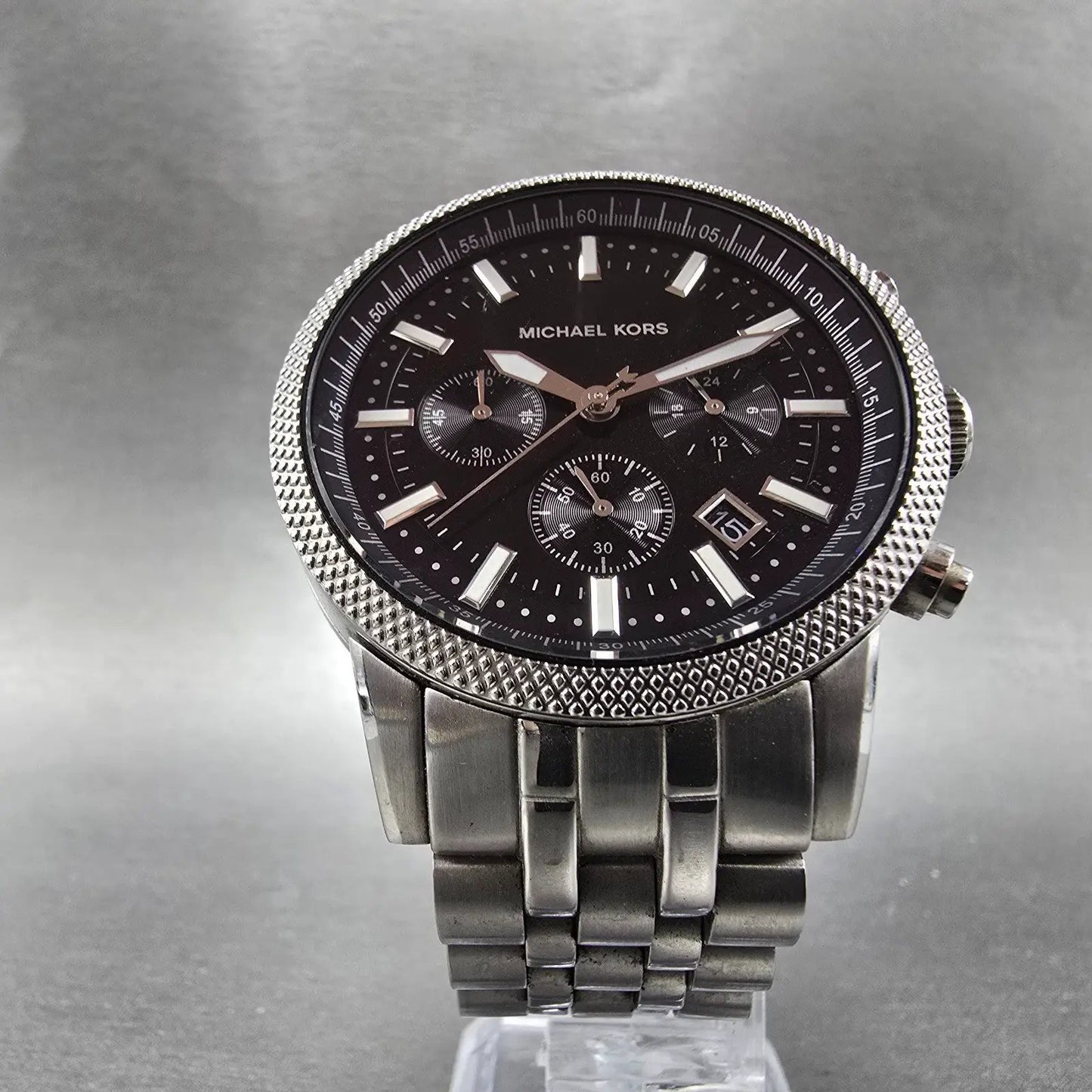 Michael Kors Scout Chronograph Watch Men 43mm Black Dial Steel MK-8316 New BattE5