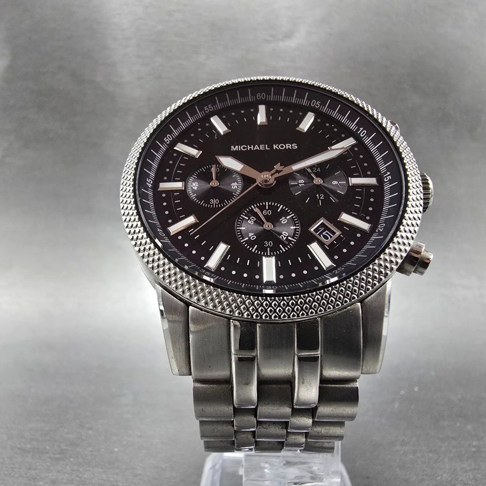 Michael Kors Scout Chronograph Watch Men 43mm Black Dial Steel MK-8316 New BattE5