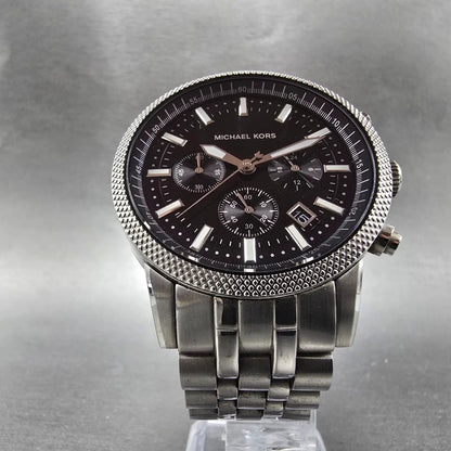 Michael Kors Scout Chronograph Watch Men 43mm Black Dial Steel MK-8316 New BattE5