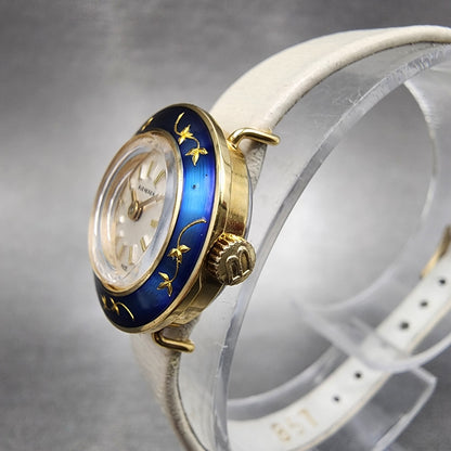 Bucherer Watch Women 19mm Silver Dial Gold Tone Manual Wind Runs Blue Bezel2