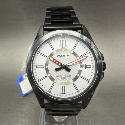 Casio MTP-E700 Watch Men 39mm White Dial  Black Tone Date Metal Bracelet Round0