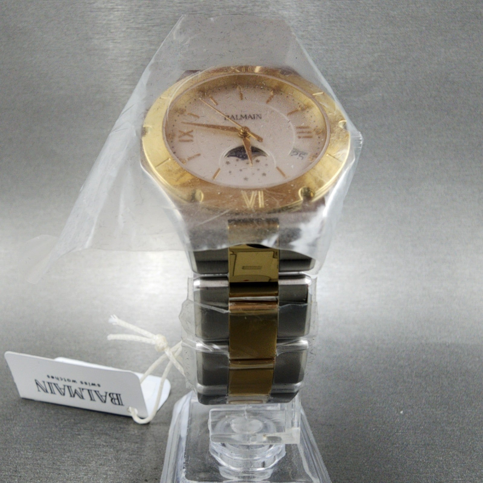 Balmain Moonphase Watch Women 33mm White Dial Two Tone Date Round Diamonds5