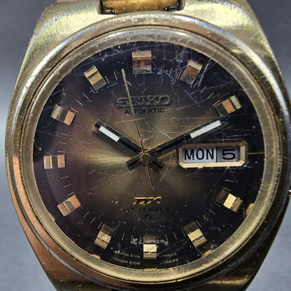 Seiko DX Automatic Watch Men 37mm Brown Dial Gold Tone Daydate 6106-7619 Runs NK1