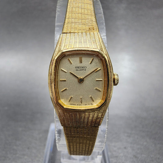 Seiko Watch Women 16mm champange Dial Gold Tone Octagon 2C205569 New Battery0
