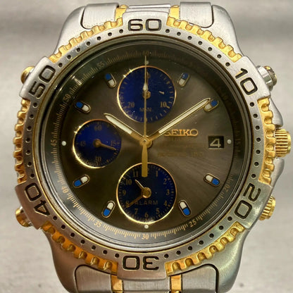 Seiko Sports 150 Chronograph Watch Men 40mm Gray Dial Two Tone Date 7T32-6C091