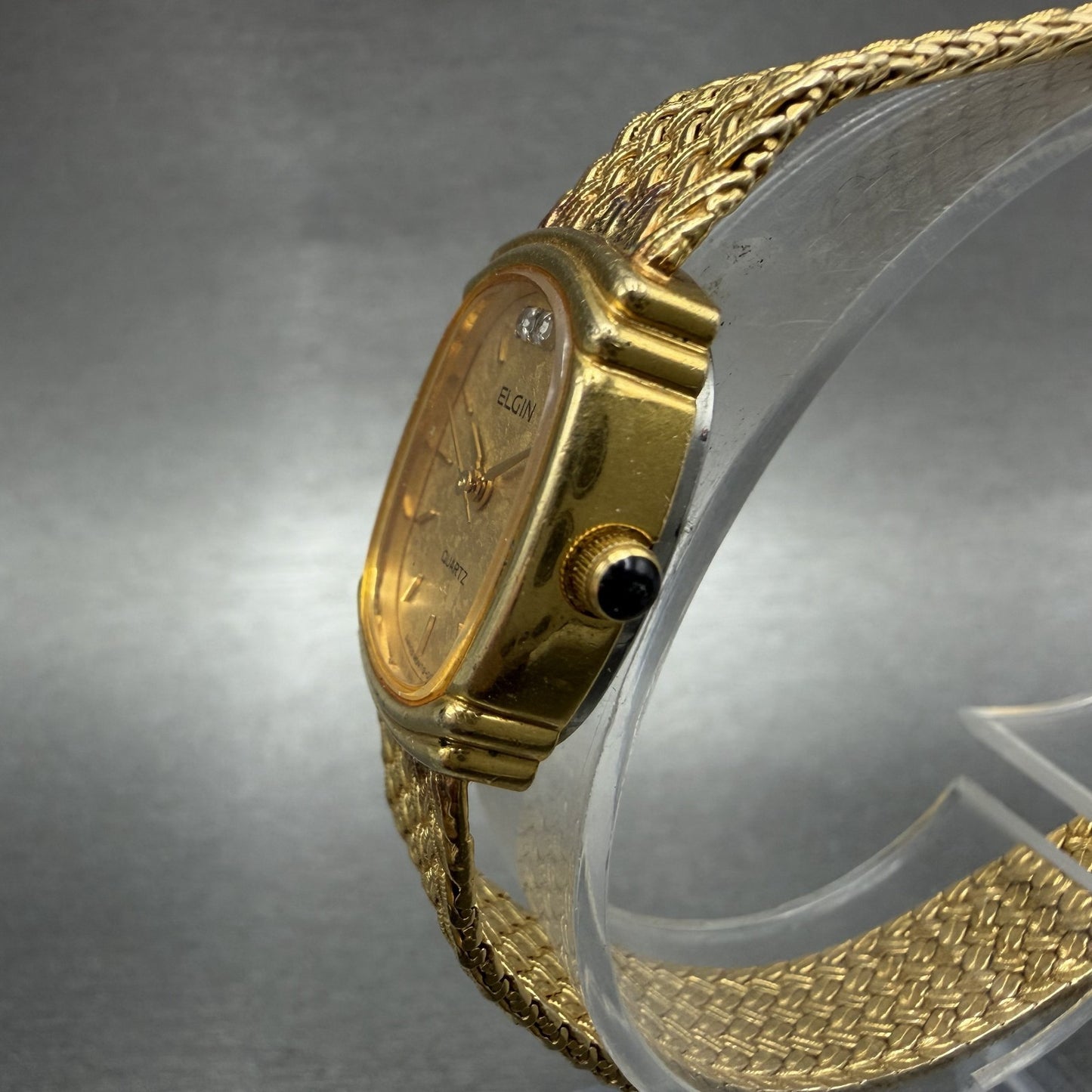 Elgin Watch Women 19mm Gold Dial Gold Tone Rectangle FK283 New Battery VTG2