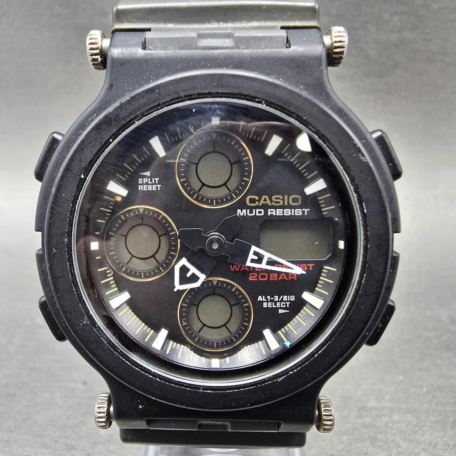 Casio G-Shock Mudman AW-570 Watch Men 44mm Black Green Alarm Chronograph PARTS0