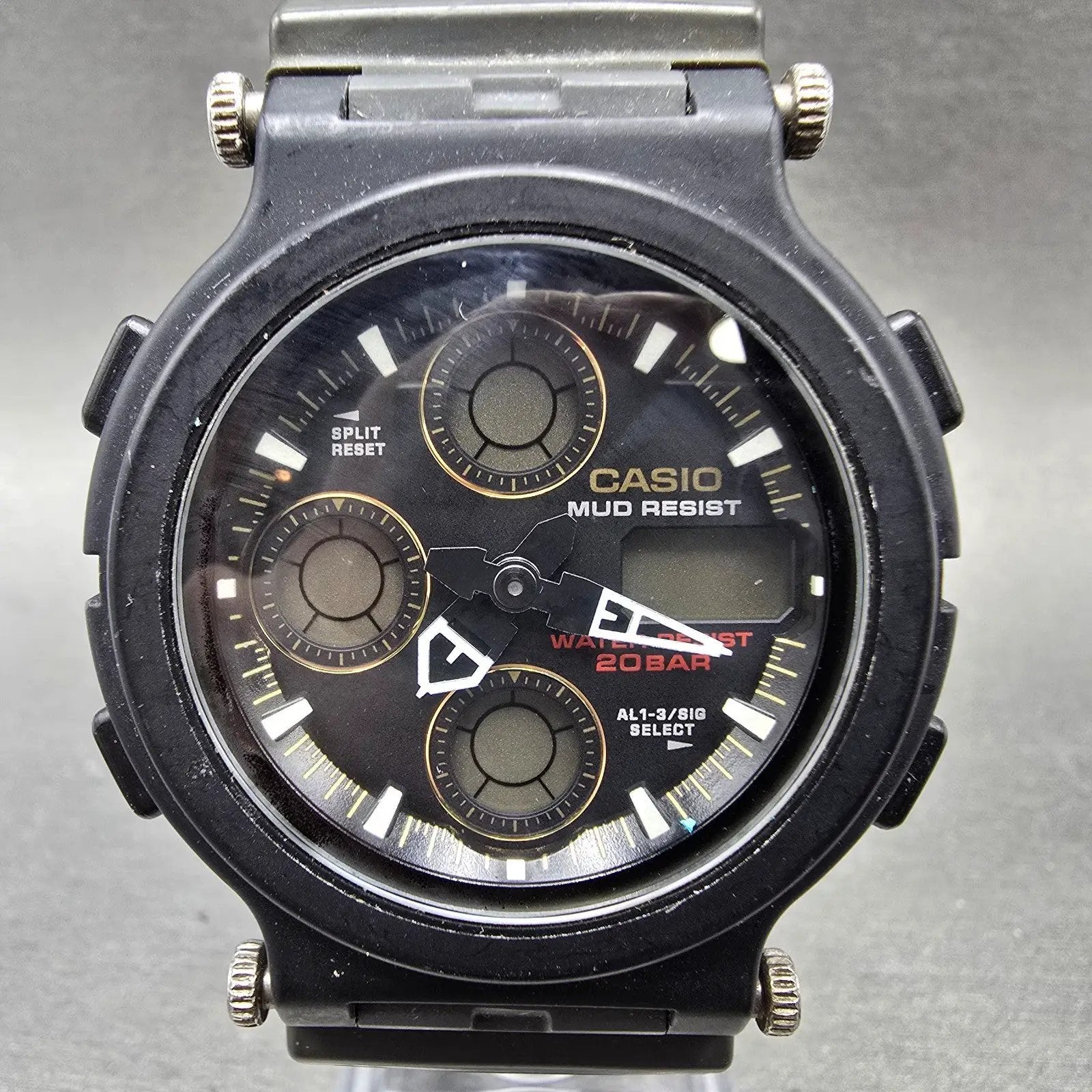 Casio G-Shock Mudman AW-570 Watch Men 44mm Black Green Alarm Chronograph PARTS0