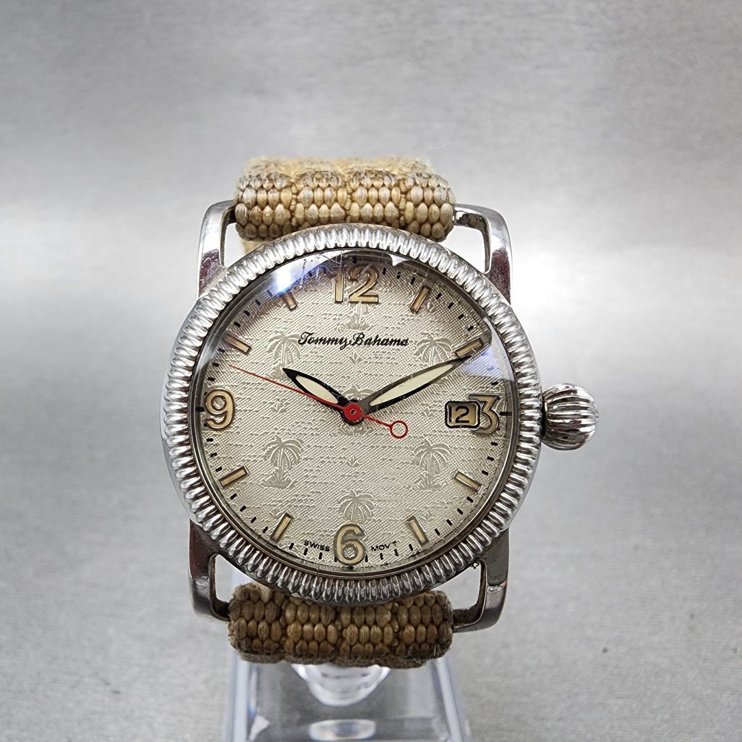 Tommy Bahama Watch Women 33mm Silver Dial Silver Tone Date TB2017 A126 PARTS0