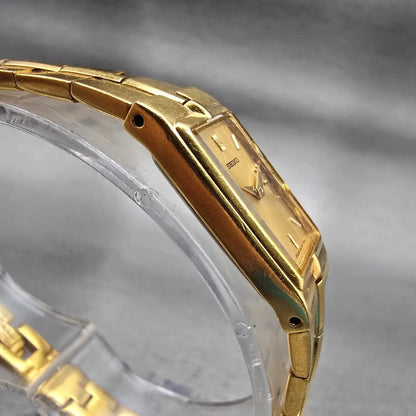 Seiko Watch Women 13mm Gold Dial Gold Tone Rectangle 2E20-7479 New Battery VTG3