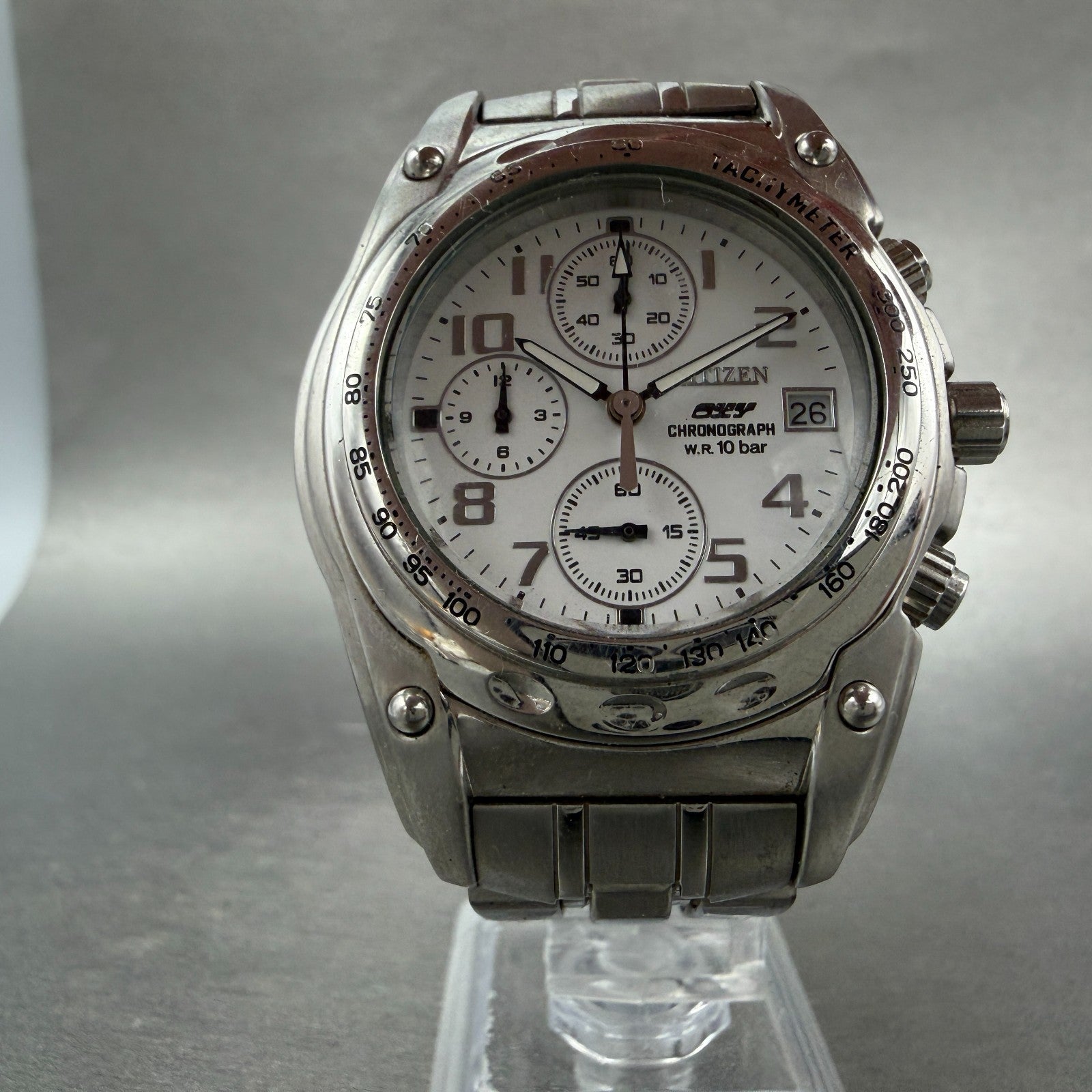Citizen OXY Chronograph Watch Men 39mm White Dial Silver Tone Date New Battery5