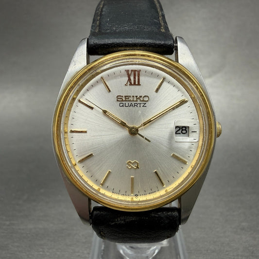 Seiko SQ Watch Men 33mm Silver Dial Two Tone Date 5y22-6009 New Battery Vintage0