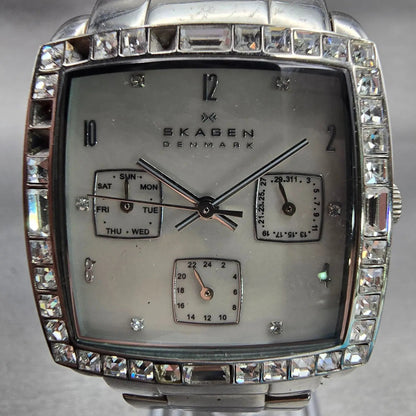 Skagen Denmark Watch Women 31mm MOP Dial Silver Tone Rectangle 520SSX New Batt1