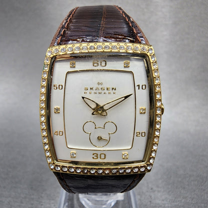 Skagen Mickey Mouse Watch Women 27mm White Dial Gold Tone D384SGLD8A New Battery0