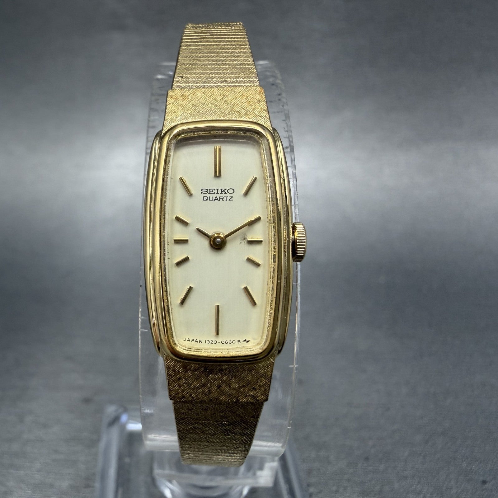 Seiko Tank Watch Women 13mm Champagne Dial Gold Tone 13205549 New Battery ABC0